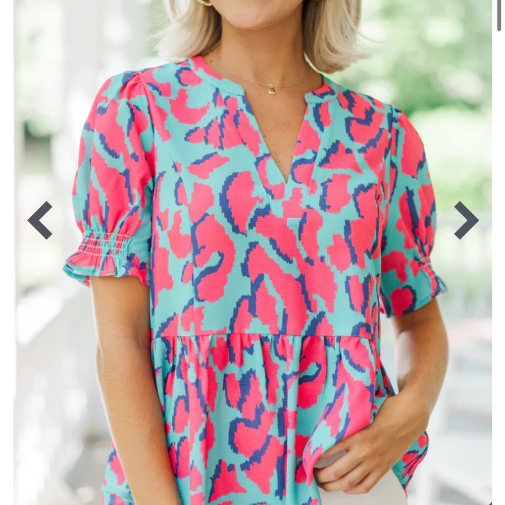 Umgee Pink and Emerald Leopard Blouse